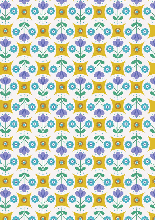 Lewis & Irene Flower Child Fabric Collection Fab Floral Circles on Yellow A438.1