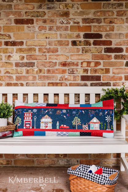 Kimberbell Main Street Celebrations Bench Pillow Collection (Opt. M.E.CD, Fabric/Backing, Embellishments, & Thread Set)