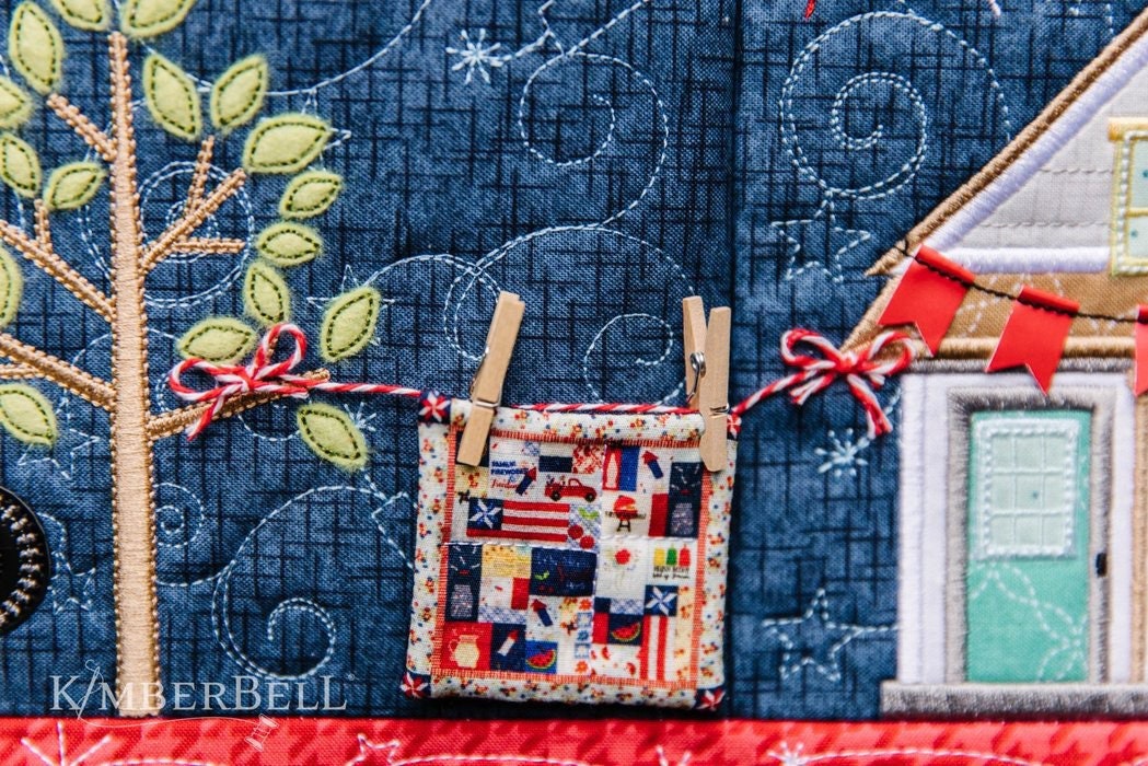 Kimberbell Main Street Celebrations Bench Pillow Collection (Opt. M.E.CD, Fabric/Backing, Embellishments, & Thread Set)