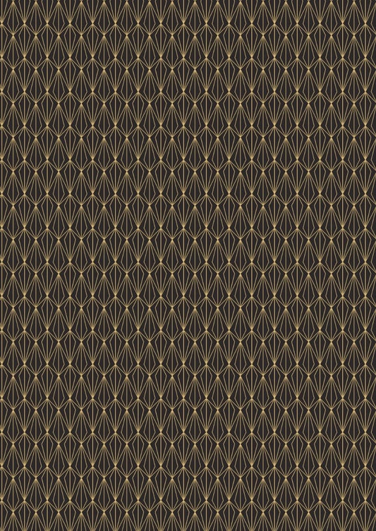 Lewis & Irene Marvelous Metallics Fabric Collection Metallic Gold Geometric on Black MM4.3