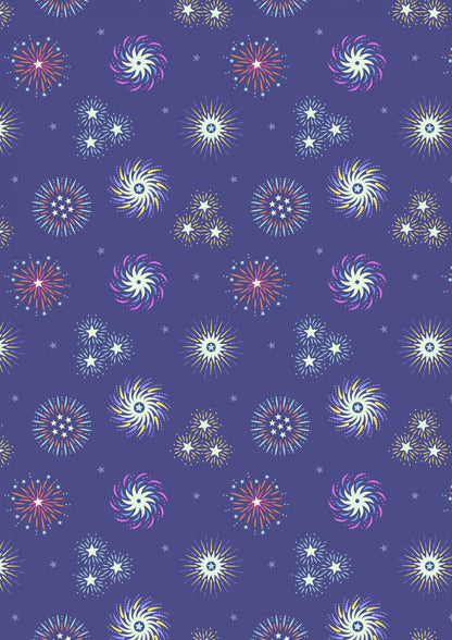 Lewis & Irene Small Things Glow Fabric Collection Glowing Fireworks on Blue Premium 100% Cotton Fabrics
