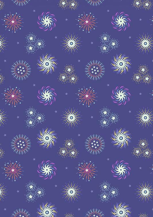 Lewis & Irene Small Things Glow Fabric Collection Glowing Fireworks on Blue Premium 100% Cotton Fabrics