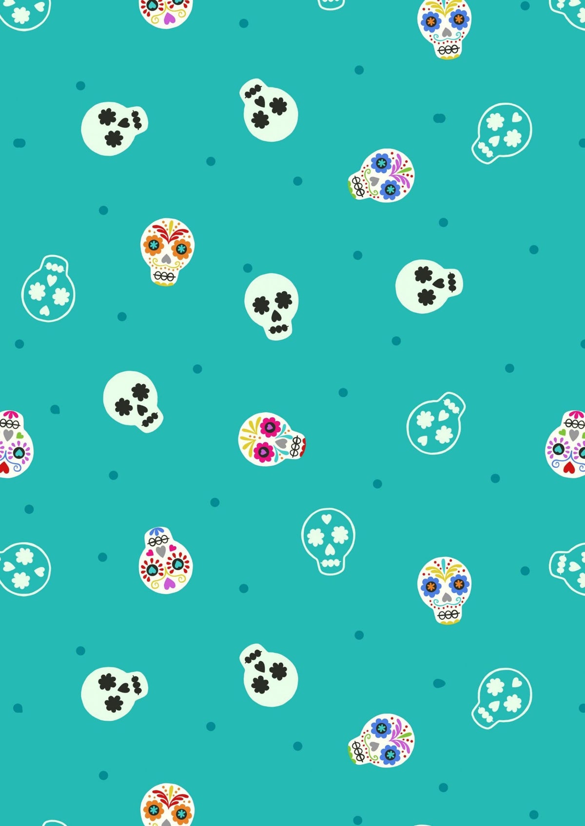 Lewis & Irene Small Things Glow Fabric Collection Glowing Sugar Skulls on Turquoise Premium 100% Cotton Fabrics