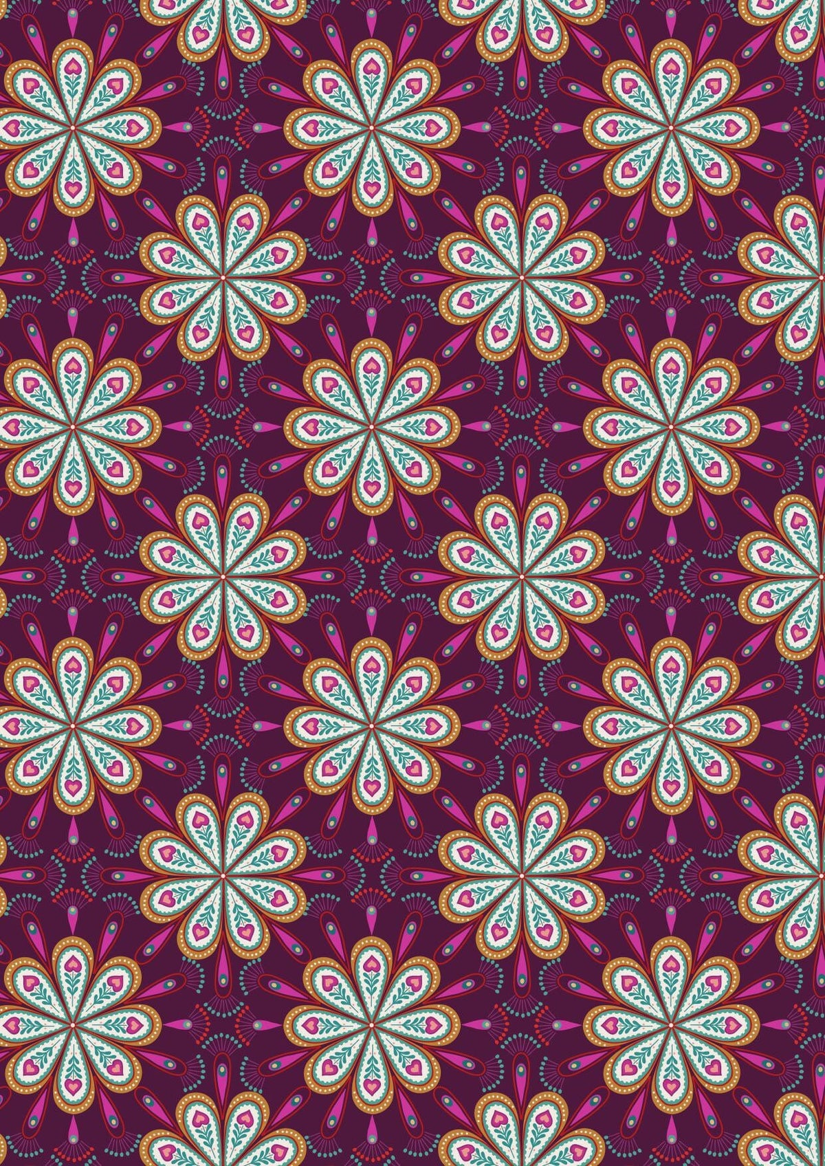 END OF BOLT 22" Lewis & Irene Soraya Fabric Collection Heart Floral on Dark Pink Authentic Premium 100% Cotton Quilt Shop Quality Fabrics