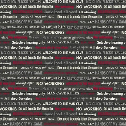 LAST BOLT!! Windham Fabrics “Man Cave” Fabric Collection Man Cave Rules on Dark Grey Premium 100% Cotton Quilt Shop Quality Fabrics