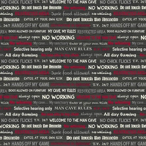 LAST BOLT!! Windham Fabrics “Man Cave” Fabric Collection Man Cave Rules on Dark Grey Premium 100% Cotton Quilt Shop Quality Fabrics
