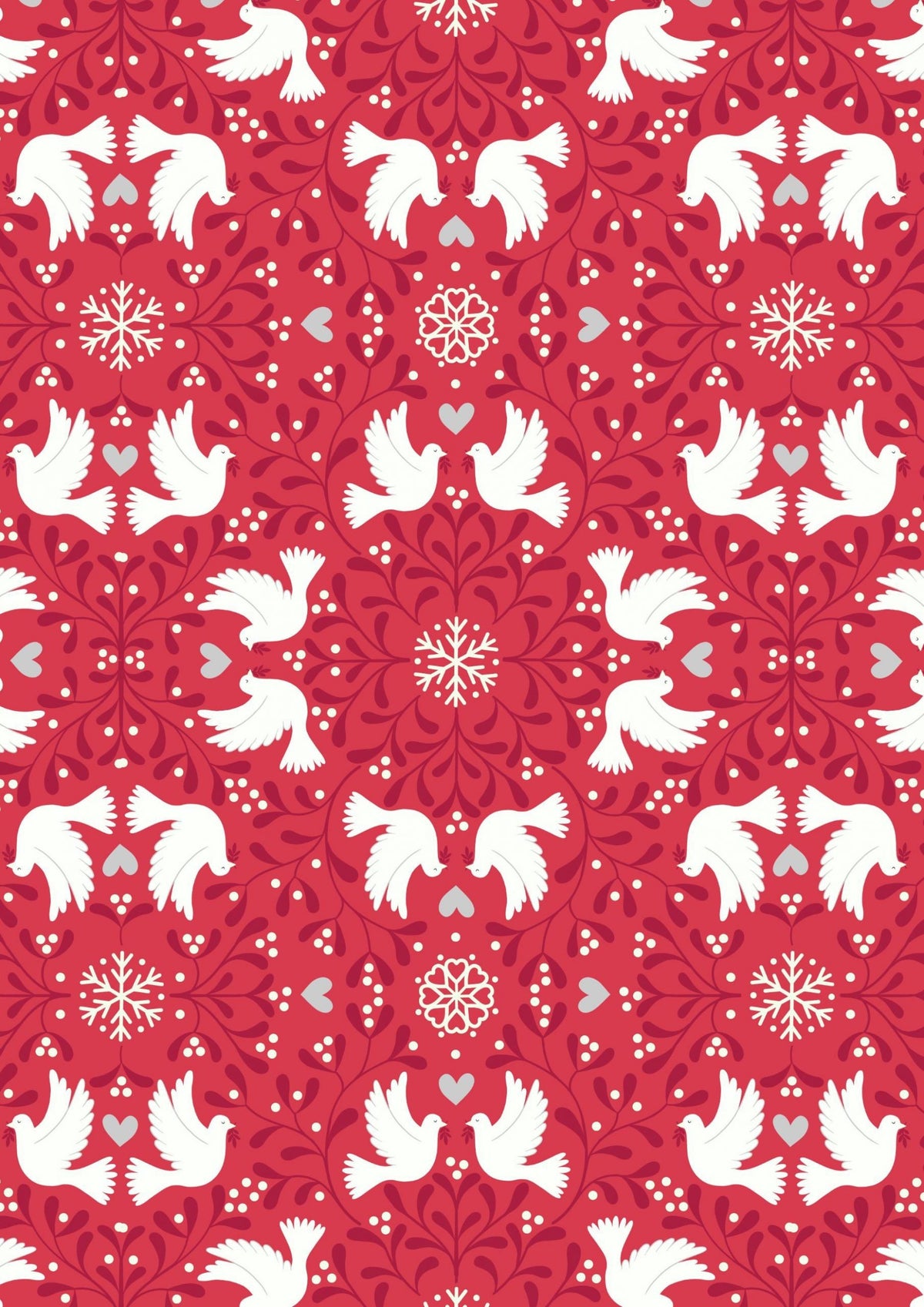 Lewis & Irene Hygge Glow Fabric Collection Glowing Scandi Dove on Red C74.3