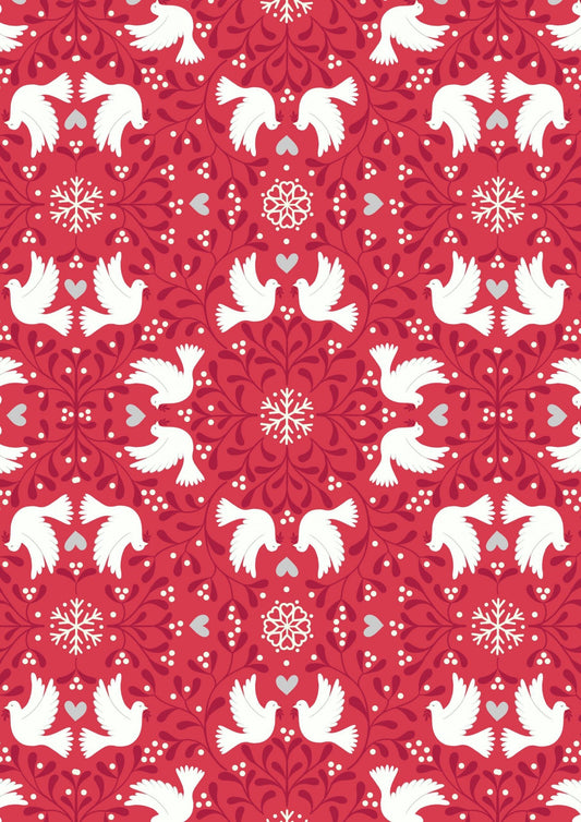 Lewis & Irene Hygge Glow Fabric Collection Glowing Scandi Dove on Red C74.3