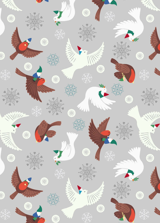 LAST BOLT!! Glow-In-The Dark Lewis & Irene Hygge Glow Fabric Collection Glowing Flying Tomte on Silver Authentic Premium 100% Fabrics