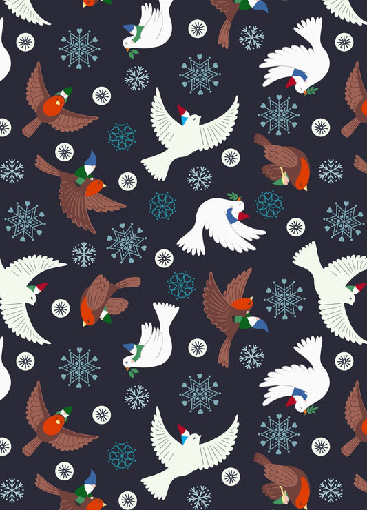 LAST BOLT! Glow-In-The Dark Lewis & Irene Hygge Glow Fabric Collection Glowing Flying Tomte on Charcoal Authentic Premium 100% Cotton Fabric