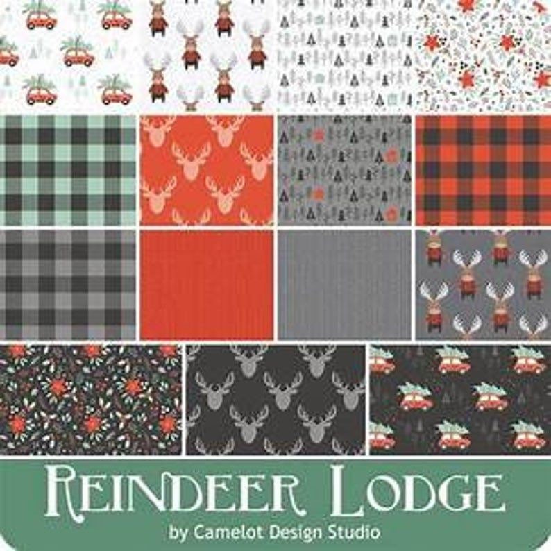 Camelot Reindeer Lodge Fabric Collection Knit Look Deer Print on Red
