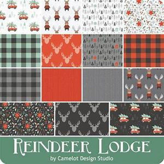 Camelot Reindeer Lodge Fabric Collection Knit Look Deer Print on Charcoal
