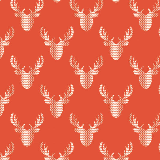 Camelot Reindeer Lodge Fabric Collection Knit Look Deer Print on Red
