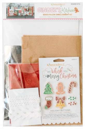 Kimberbell Ginger's Kitchen Bench Pillow Collection (Opt. Machine Embroidery, Fabric/Backing Kit, and Embellishment Kits)