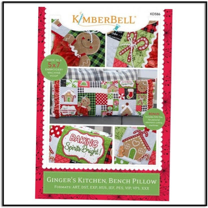 Kimberbell Ginger's Kitchen Bench Pillow Collection (Opt. Machine Embroidery, Fabric/Backing Kit, and Embellishment Kits)