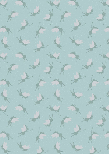 Lewis & Irene Small Things Mystical and Magical Fabric Collection Silver Metallic Fairies on Duck Egg Blue Premium 100% Cotton