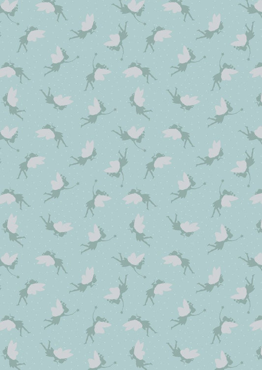 Lewis & Irene Small Things Mystical and Magical Fabric Collection Silver Metallic Fairies on Duck Egg Blue Premium 100% Cotton
