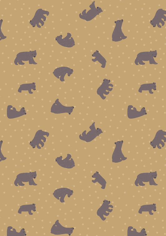 LAST BOLT!! Lewis & Irene Bear Hugs Fabric Collection Starry Bear on Ochre Premium 100% Cotton Quilt Shop Quality Fabrics