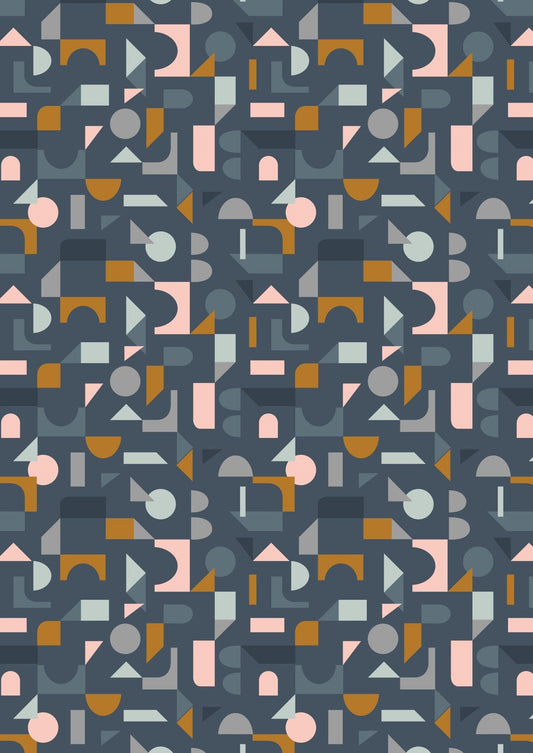 Lewis & Irene Forme Fabric Collection Scattered Geometric on Navy A412.3