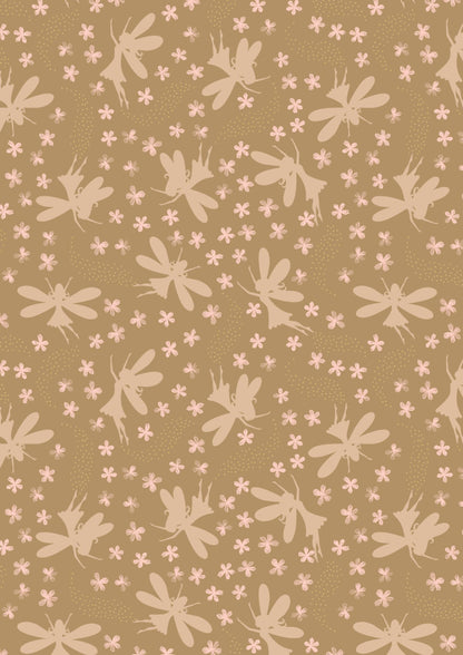 Lewis & Irene Fairy Clocks Fabric Collection Gold Metallic Floral Fairies on Deep Gold A507.3