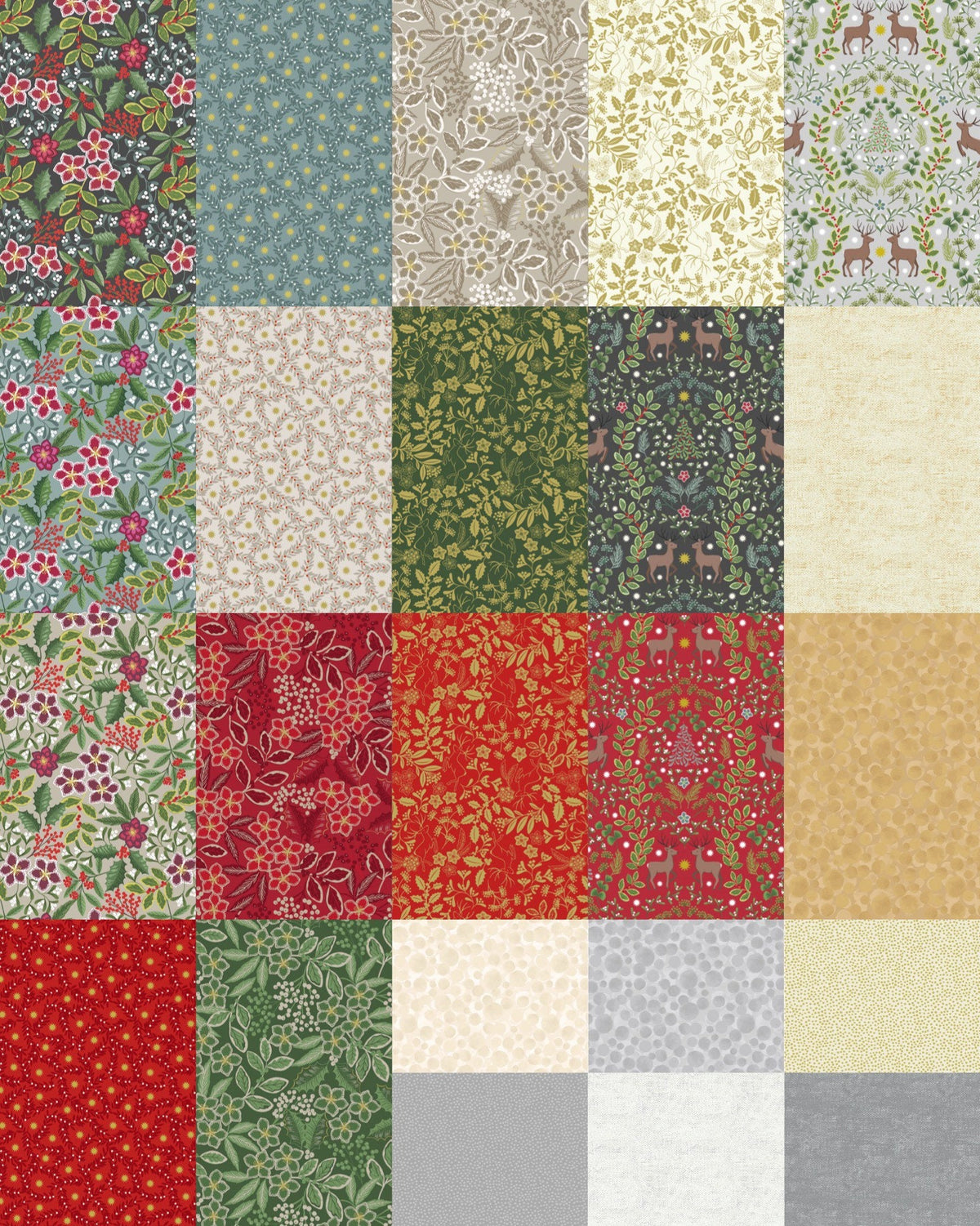 LAST BOLT! Lewis & Irene Noel Fabric Collection Metallic Gold Stars and Berries on Cream Authentic Premium 100% Cotton Fabrics