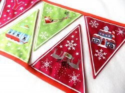 Lewis & Irene Christmas Glow Fabric Collection 18"x43" Merry Christmas Bunting Panel on Blue/Grey