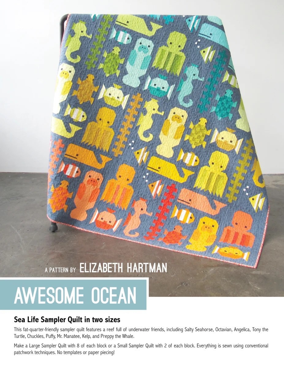 Elizabeth Hartman Awesome Ocean Quilt Pattern - 2 Size Variations Per Pattern