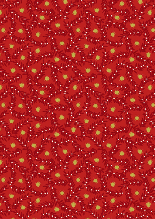 LAST BOLT! Lewis & Irene Noel Fabric Collection Metallic Gold Stars and Berries on Red Authentic Premium 100% Cotton Fabrics