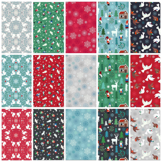 LAST BOLT! Glow-In-The-Dark Lewis & Irene Hygge Glow Fabric Collection Glowing Mini Tomte on Red Authentic Premium 100% Cotton Fabrics