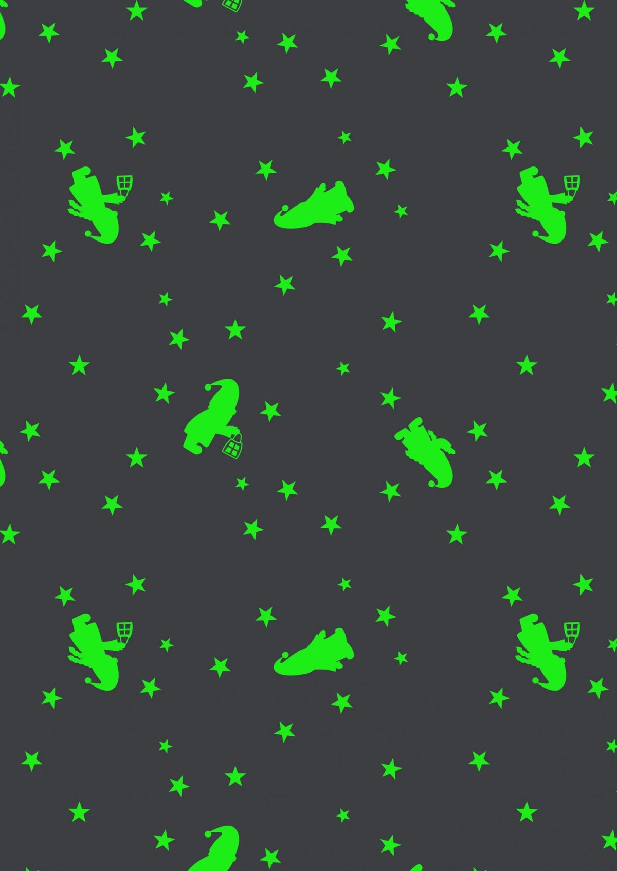 LAST BOLT! Glow-In-The-Dark Lewis & Irene Hygge Glow Fabric Collection Glowing Mini Tomte on Charcoal Authentic Premium 100% Cotton Fabrics