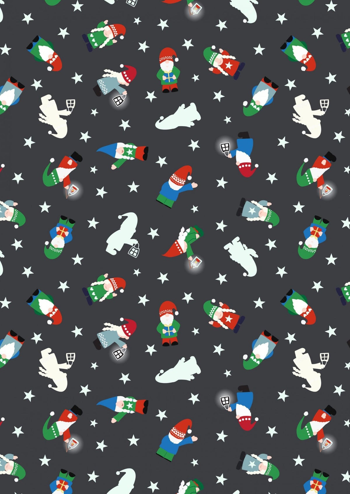 LAST BOLT! Glow-In-The-Dark Lewis & Irene Hygge Glow Fabric Collection Glowing Mini Tomte on Charcoal Authentic Premium 100% Cotton Fabrics