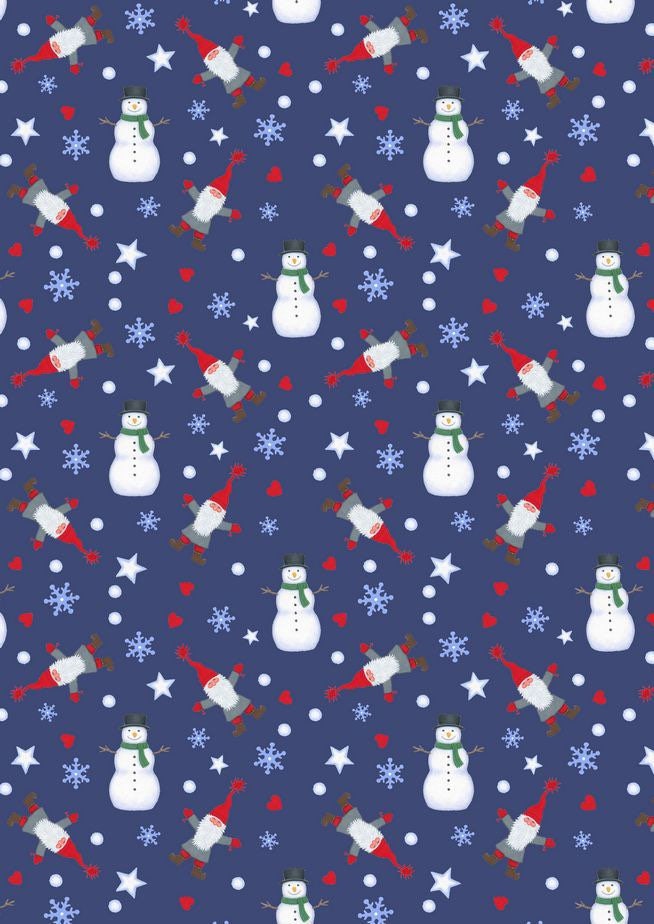 LAST BOLT!! Lewis & Irene Keep Believing Fabric Collection Tomte and Snowman on Dark Blue Authentic Premium 100% Cotton Fabrics