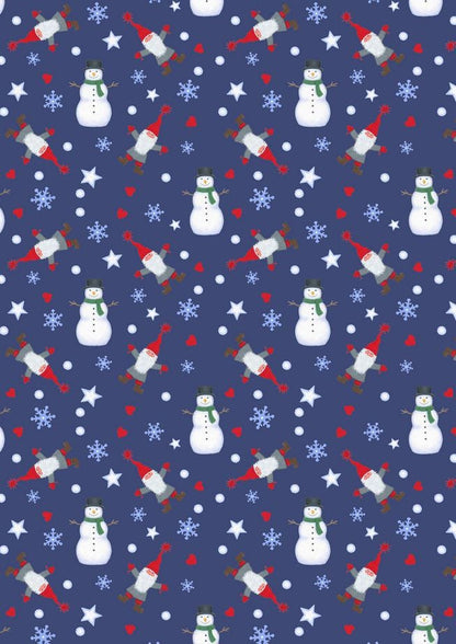 LAST BOLT!! Lewis & Irene Keep Believing Fabric Collection Tomte and Snowman on Dark Blue Authentic Premium 100% Cotton Fabrics