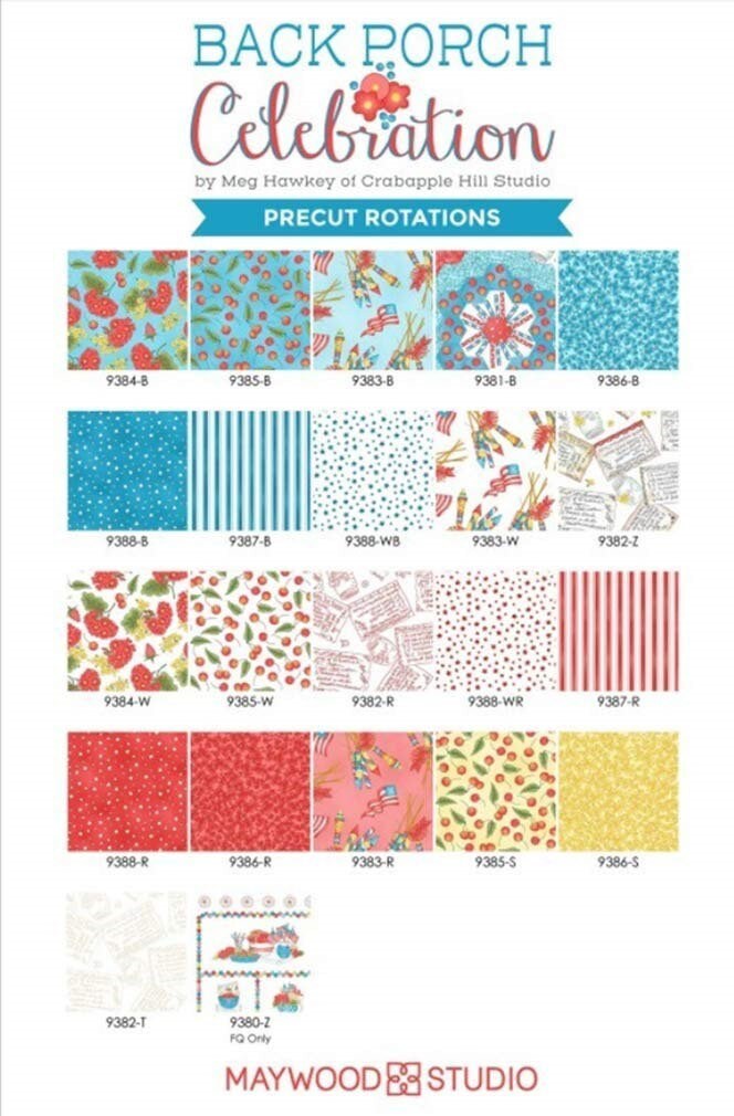 Maywood Studio Back Porch Celebrations Fabric Collection Blue Stars on White QSQ100% Cotton