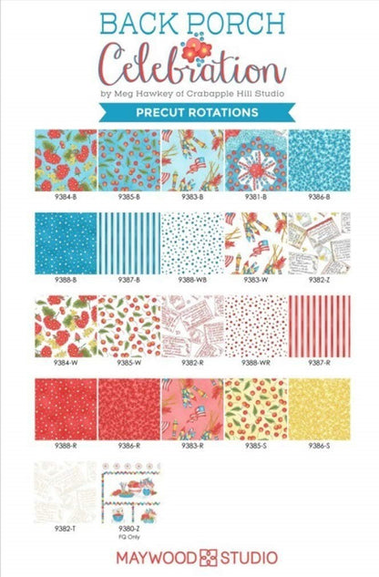 Maywood Studio Back Porch Celebrations Fabric Collection Blue Stars on White QSQ100% Cotton