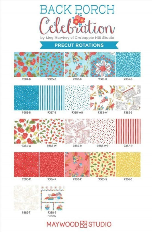END OF BOLT 15"Maywood Studio Back Porch Celebrations Fabric Collection Red Stars on White