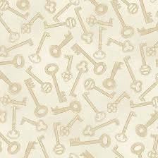 Maywood Studios Aubergine Fabric Collection Vintage Keys on Cream MAS9156-E QSQ100% Cotton