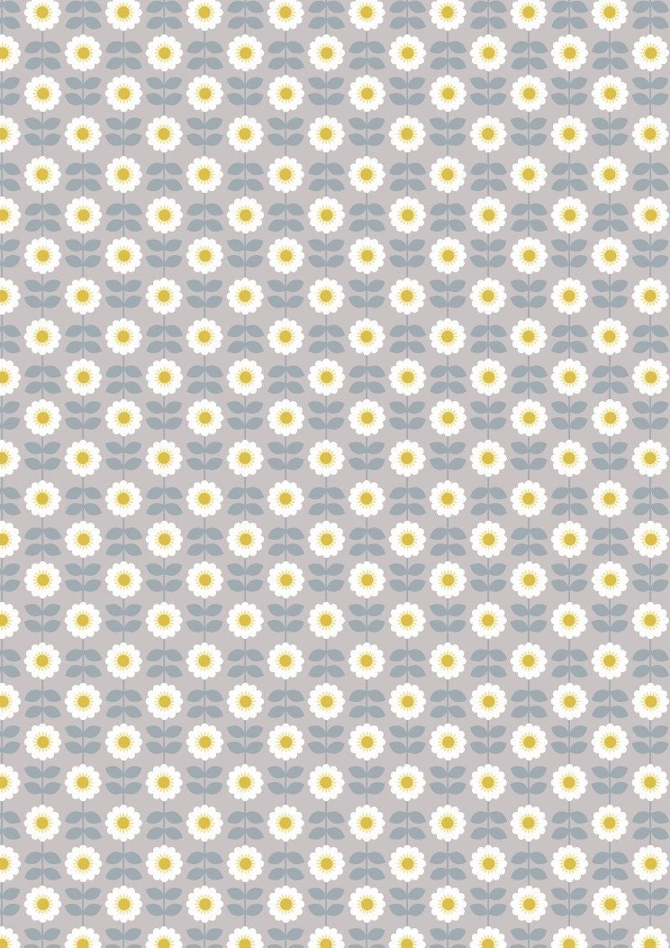 Lewis & Irene Love Me Love Me Not Fabric Collection Retro Daisies on Mid Grey A274.2