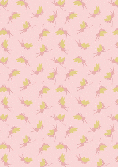 Lewis & Irene Small Things Mystical and Magical Fabric Collection Gold Metallic Fairies on Pink Premium 100% Cotton Fabrics