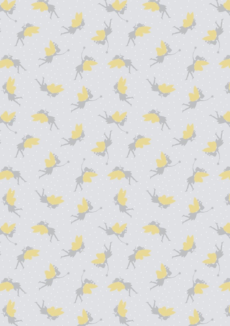 Lewis & Irene Small Things Mystical and Magical Fabric Collection Gold Metallic Fairies on Light Silver Premium 100% Cotton Fabrics