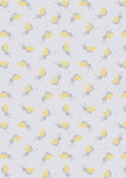 Lewis & Irene Small Things Mystical and Magical Fabric Collection Gold Metallic Fairies on Light Silver Premium 100% Cotton Fabrics