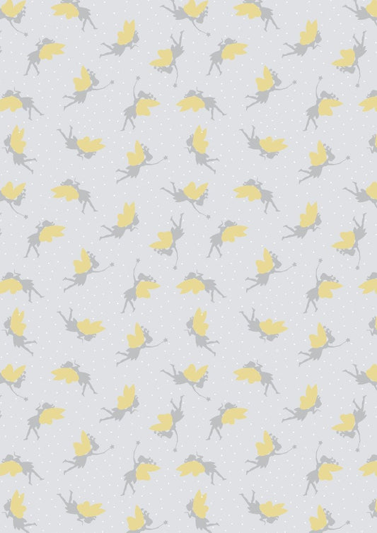 Lewis & Irene Small Things Mystical and Magical Fabric Collection Gold Metallic Fairies on Light Silver Premium 100% Cotton Fabrics