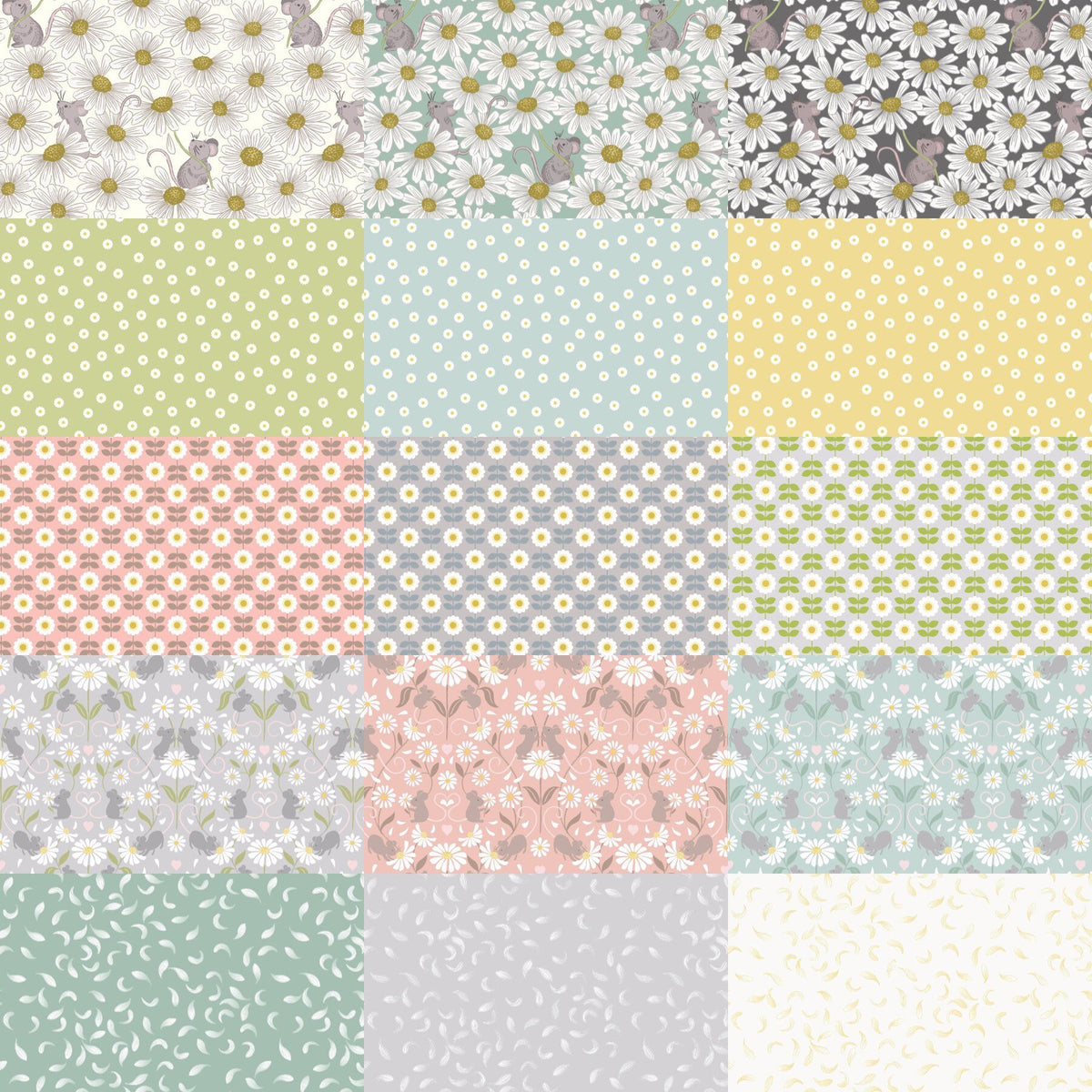 Lewis & Irene Love Me Love Me Not Fabric Collection Retro Daisies on Palest Grey A274.1