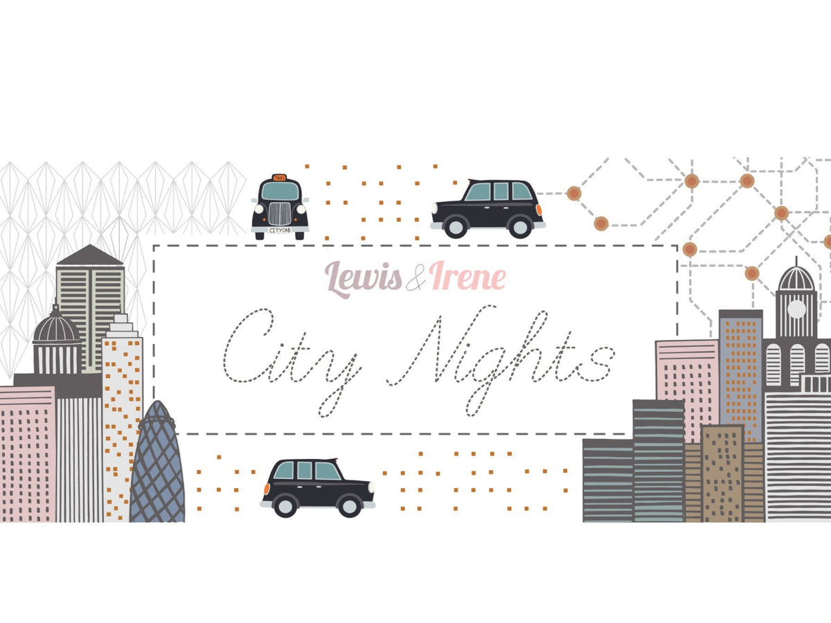 Lewis & Irene City Nights Fabric Collection Black Copper Cab on Copper A292.3