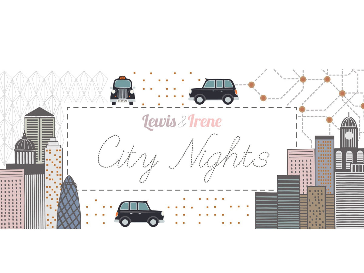 Lewis & Irene City Nights Fabric Collection City Buildings on Copper A291.2