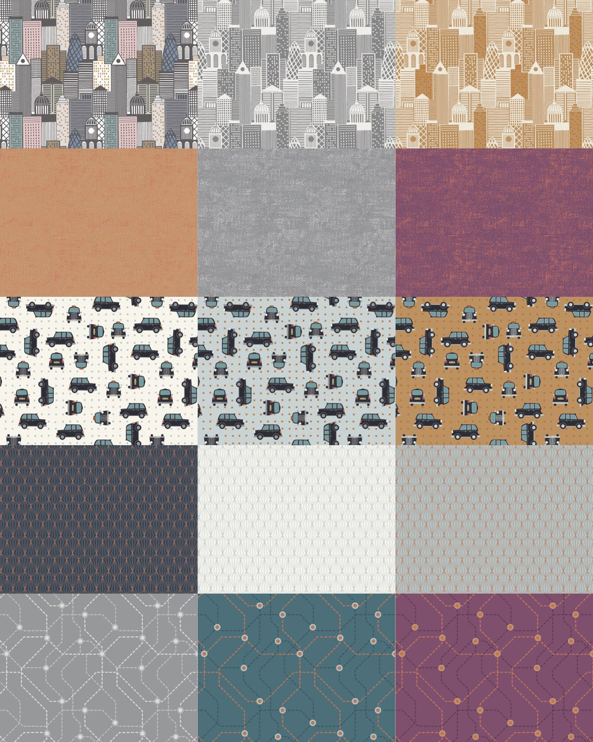 Lewis & Irene City Nights Fabric Collection Metallic Copper Architectural Blender on Duck Egg Blue A294.2