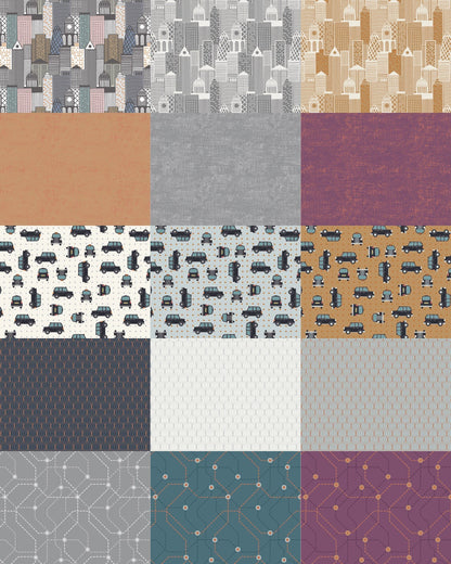 Lewis & Irene City Nights Fabric Collection Black Copper Cab on Copper A292.3