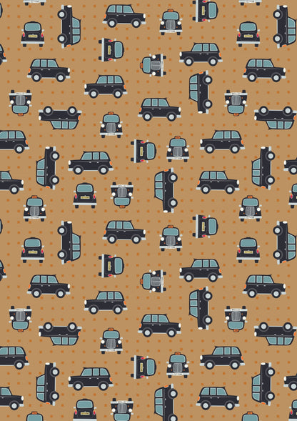 Lewis & Irene City Nights Fabric Collection Black Copper Cab on Copper A292.3