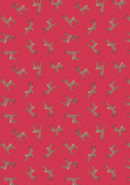 END OF BOLT 17" Lewis & Irene Small Things Country Creatures Fabric Collection Deer on Red Premium 100% Cotton Quilt Shop Quality Fabrics