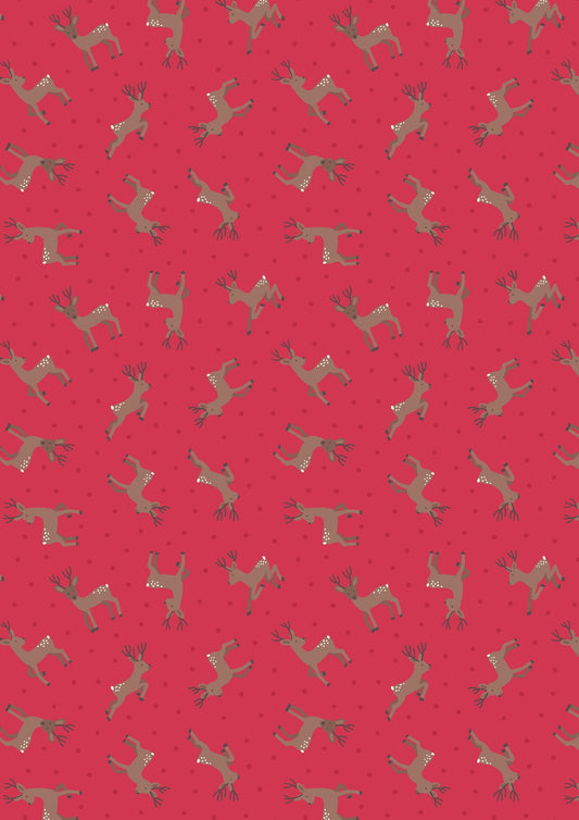 END OF BOLT 17" Lewis & Irene Small Things Country Creatures Fabric Collection Deer on Red Premium 100% Cotton Quilt Shop Quality Fabrics
